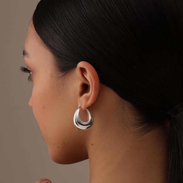 LeCalla 925 Sterling Silver BIS Hallmarked Chunky Hoop Earrings | Filigree Click-Top Light-Weight Hoop Earrings for Women and Girls - Image 3