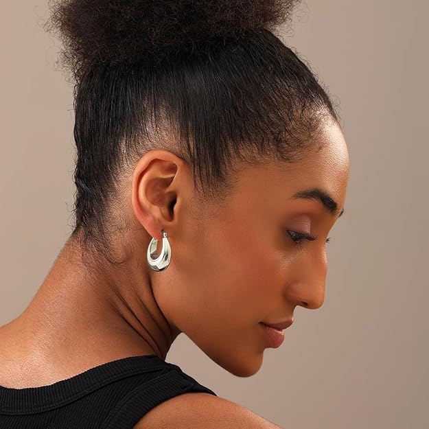 LeCalla 925 Sterling Silver BIS Hallmarked Chunky Hoop Earrings | Filigree Click-Top Light-Weight Hoop Earrings for Women and Girls - Image 4